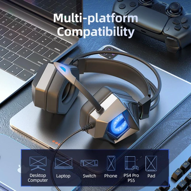 Alt view image 2 of 8 - 3.5mm Gaming Headset Game Computer Omni-directional Breathe Glow Wired Headphone Blue Light Version