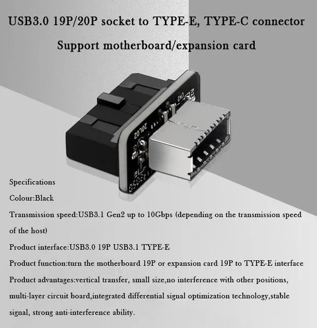 Alt view image 4 of 8 - Motherboard USB3.0 19P/20P To TYPE-E Adapters Chassis Front Type-C Plug-In Port Motherboard Connector Sockets