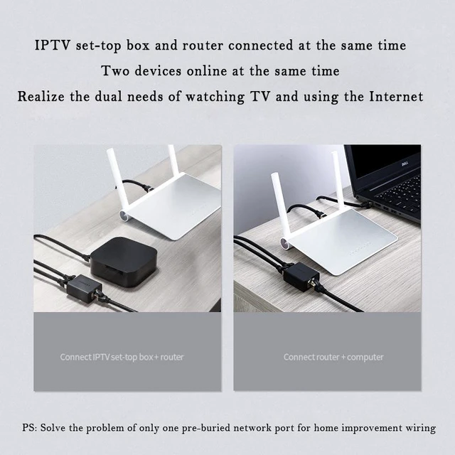 Alt view image 6 of 7 - 2 In 2 out Network Cable Splitter Over 1Pcs Network Cable RJ45 Simultaneous Internet Access Broadband Network Conversion Connection Wired Transmission Through The Wall -1 Pairs Set