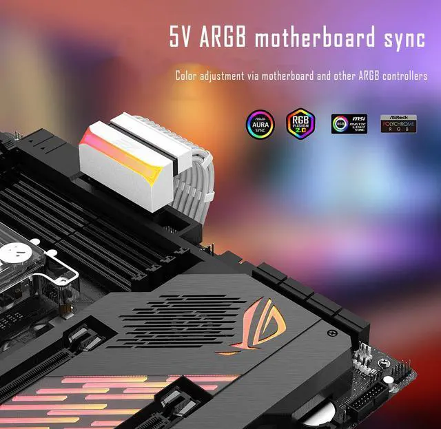 Alt view image 2 of 8 - 5V ARGB Synchronous Computer Motherboard ATX Power Supply 24Pin Turn 90 Degree Connector Turn Steering Head