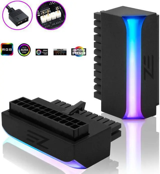 Main image of 5V ARGB Synchronous Computer Motherboard ATX Power Supply 24Pin Turn 90 Degree Connector Turn Steering Head