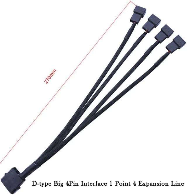 Alt view image 7 of 8 - Molex Big 4pin To 3Pin / 4 Pin Adapter Cable 1 To 4 Ways D-type HUB Extension Cable Power Spliter for Computer Cooling CPU Case Fan Connectors with Sleeve 27cm for Mainboard