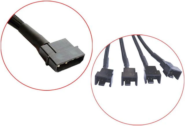 Alt view image 2 of 8 - Molex Big 4pin To 3Pin / 4 Pin Adapter Cable 1 To 4 Ways D-type HUB Extension Cable Power Spliter for Computer Cooling CPU Case Fan Connectors with Sleeve 27cm for Mainboard