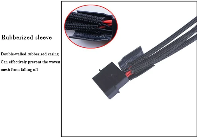 Alt view image 6 of 8 - Molex Big 4pin To 3Pin / 4 Pin Adapter Cable 1 To 4 Ways D-type HUB Extension Cable Power Spliter for Computer Cooling CPU Case Fan Connectors with Sleeve 27cm for Mainboard