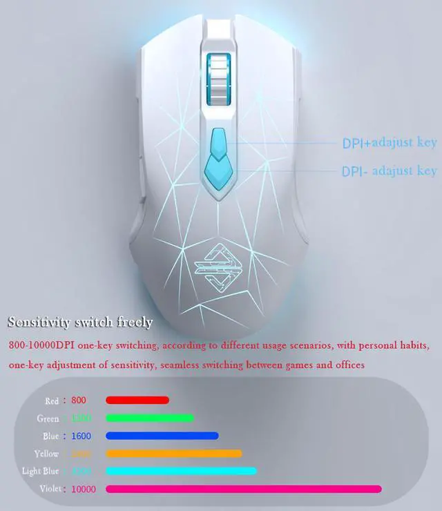 10000DPI Lightweight Rechargeable 2.4G Bluetooth Wireless + Wired Wired ...