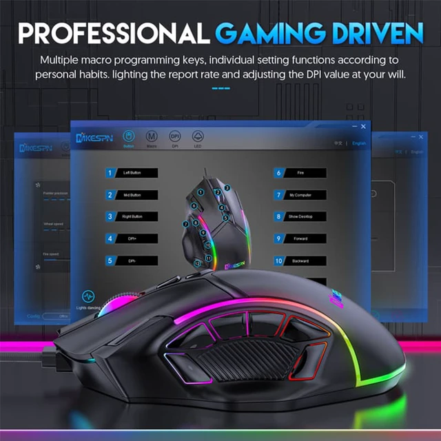 Alt view image 4 of 8 - Free Weight Macro Gaming Mouse 12 Programmable Keys USB Wired Game Mouse RGB Light Max to 6 levels 12800DPI for PC Mac Laptop