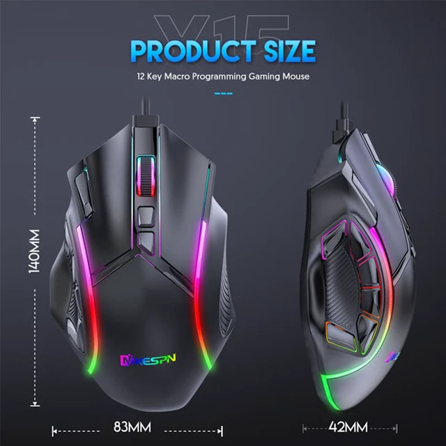 Alt view image 3 of 8 - Free Weight Macro Gaming Mouse 12 Programmable Keys USB Wired Game Mouse RGB Light Max to 6 levels 12800DPI for PC Mac Laptop