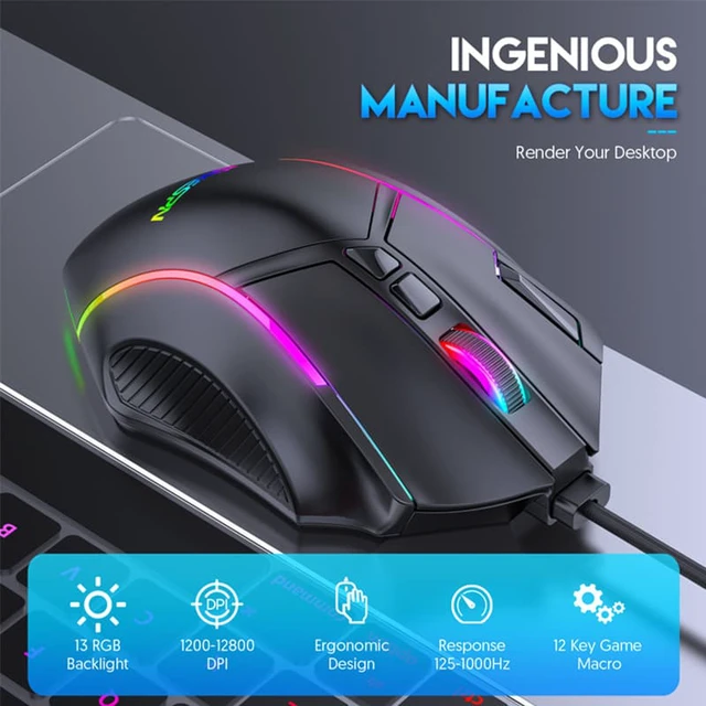 Alt view image 2 of 8 - Free Weight Macro Gaming Mouse 12 Programmable Keys USB Wired Game Mouse RGB Light Max to 6 levels 12800DPI for PC Mac Laptop