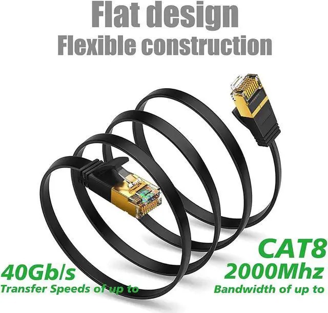 Alt view image 4 of 7 - 40Gbps Cat8 Ethernet Cable Network LAN Patch Cord Gold Plated RJ45 Connector Cat 8 Flat Wire for Router Modem Computer PC