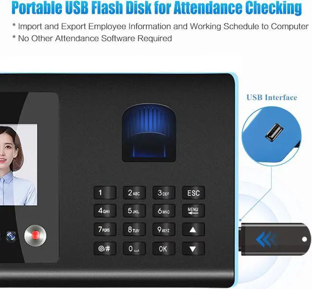 Alt view image 5 of 8 - Intelligent Attendance Machine Face Fingerprint Password Recognition Mix Biometric Time Clock Voice Broadcast Multi-language
