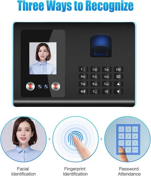 Alt view image 3 of 8 - Intelligent Attendance Machine Face Fingerprint Password Recognition Mix Biometric Time Clock Voice Broadcast Multi-language