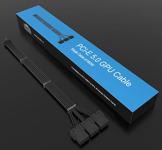 Alt view image 7 of 8 - RTX3090Ti & RTX4000 Series Graphics Card Extension Cord 12+4p to 3*8P 3090ti Graphics Card Cable 12+4Pin PCI-E 5.0 Male to 3*8(6+2) Pin PCI-E Female GPU Extension Cable