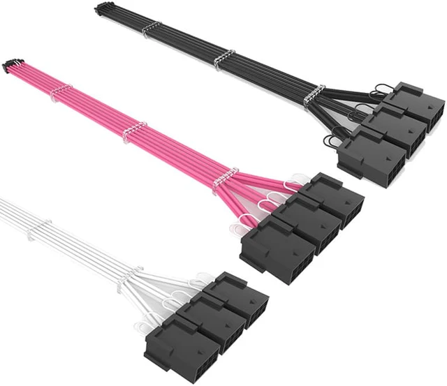 Alt view image 2 of 8 - RTX3090Ti & RTX4000 Series Graphics Card Extension Cord 12+4p to 3*8P 3090ti Graphics Card Cable 12+4Pin PCI-E 5.0 Male to 3*8(6+2) Pin PCI-E Female GPU Extension Cable
