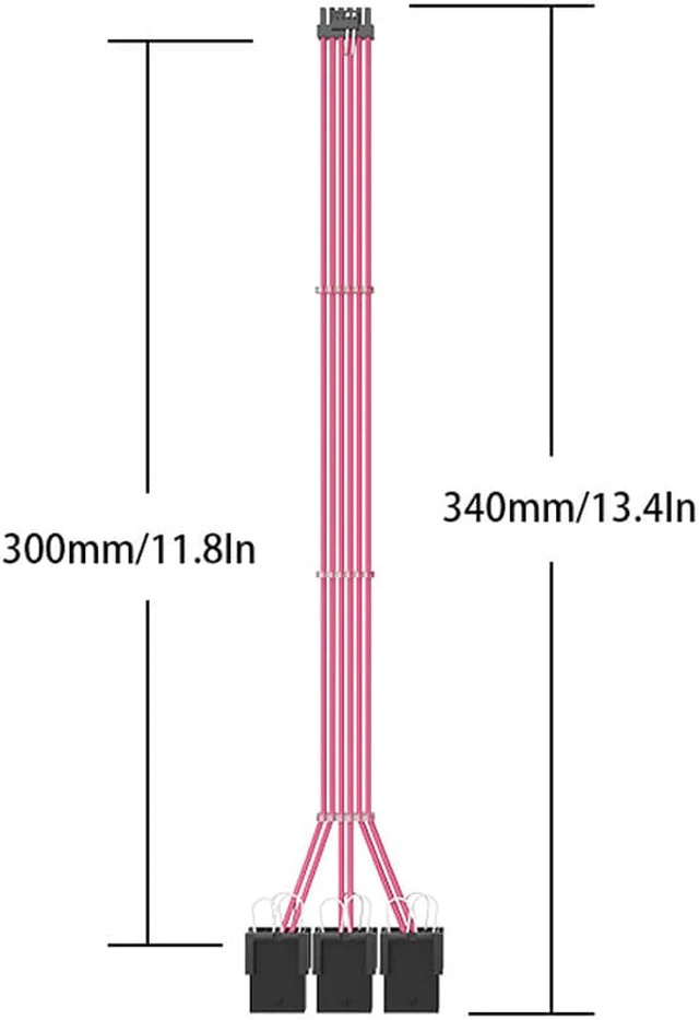 Alt view image 4 of 8 - RTX3090Ti & RTX4000 Series Graphics Card Extension Cord 12+4p to 3*8P 3090ti Graphics Card Cable 12+4Pin PCI-E 5.0 Male to 3*8(6+2) Pin PCI-E Female GPU Extension Cable