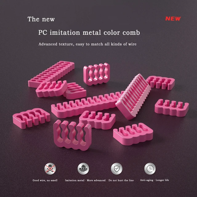Alt view image 5 of 7 - 10 Pieces Set Cable Comb 24pin x2 , 8pin x8 for 3.0-3.6 mm Cable Wire Clip Computer Extension Cord Organizer 6+2/8/24 Pin Computer Cable Manager- Pink