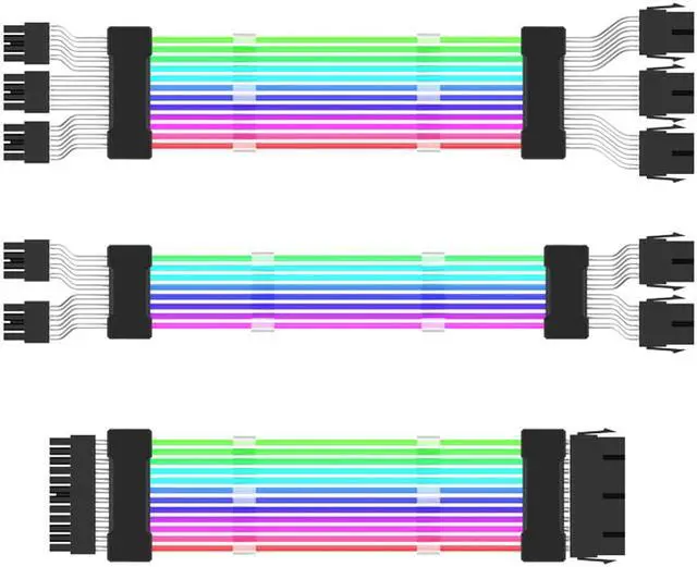 Alt view image 2 of 6 - 0.98ft PSU Extension Cable RGB 5V ARGB ATX 24Pin Streamer PCI-E Rainbow Cord Sync PC Case Decoration