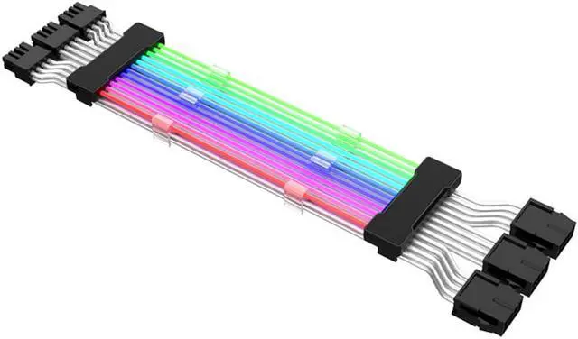 Alt view image 4 of 6 - 0.98ft PSU Extension Cable RGB 5V ARGB ATX 24Pin Streamer PCI-E Rainbow Cord Sync PC Case Decoration