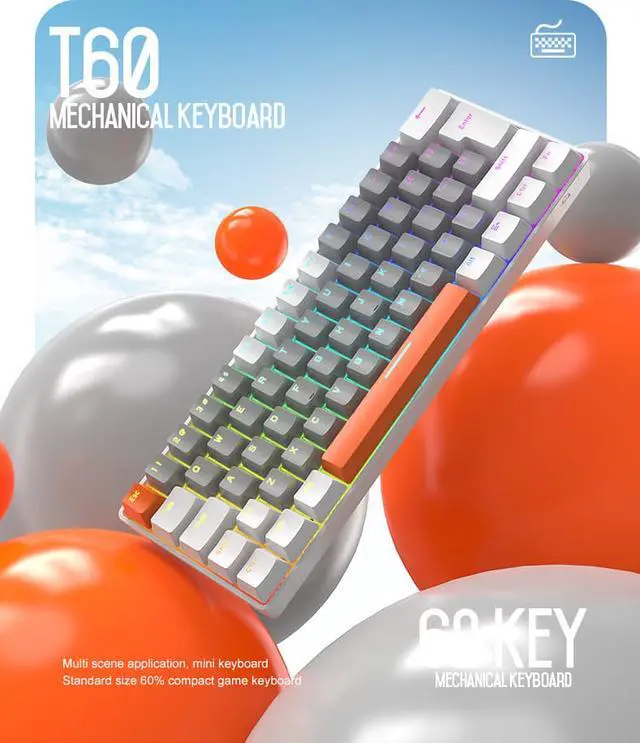 Alt view image 3 of 7 - Mini Mechanical Keyboard RGB Backlit Green Switch 62 Keys Wired Type-C Cable Ergonomic Keyboard for Win/Mac Laptop Office Computer