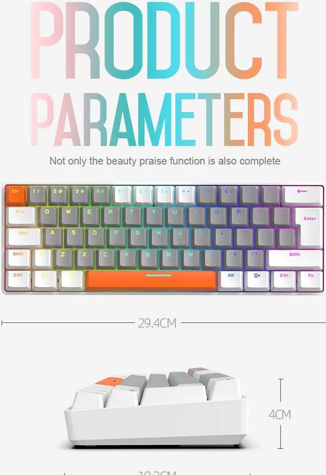 Alt view image 2 of 7 - Mini Mechanical Keyboard RGB Backlit Green Switch 62 Keys Wired Type-C Cable Ergonomic Keyboard for Win/Mac Laptop Office Computer