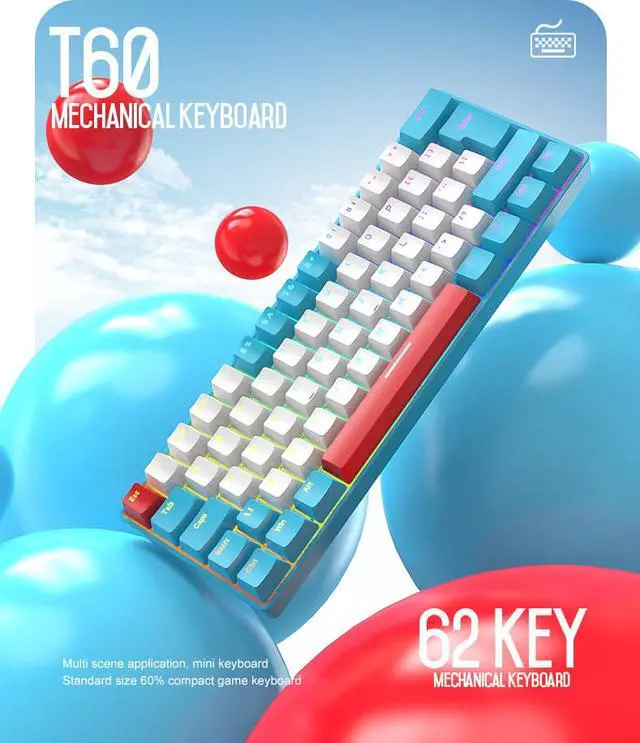 Alt view image 6 of 7 - Mini Mechanical Keyboard RGB Backlit Green Switch 62 Keys Wired Type-C Cable Ergonomic Keyboard for Win/Mac Laptop Office Computer