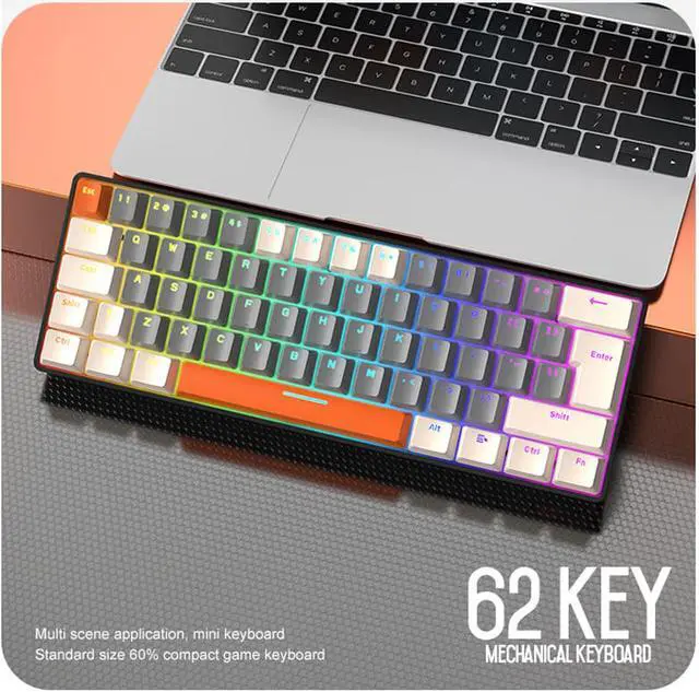 Alt view image 2 of 8 - Mini Mechanical Keyboard RGB Backlit Green Switch 62 Keys Wired Type-C Cable Ergonomic Keyboard for Win/Mac Laptop Office Computer