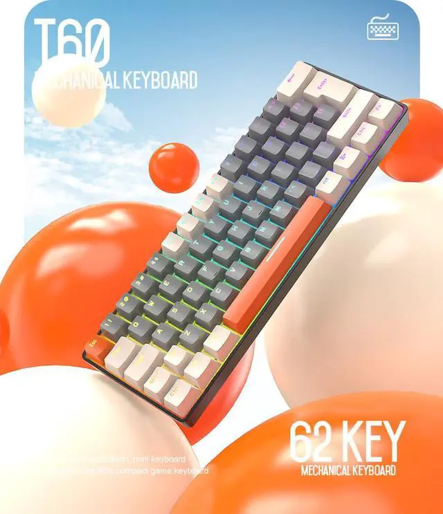 Alt view image 5 of 8 - Mini Mechanical Keyboard RGB Backlit Green Switch 62 Keys Wired Type-C Cable Ergonomic Keyboard for Win/Mac Laptop Office Computer