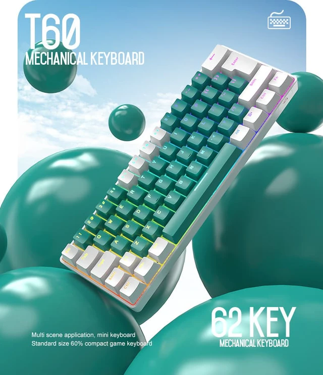 Alt view image 6 of 7 - Mini Mechanical Keyboard RGB Backlit Green Switch 62 Keys Wired Type-C Cable Ergonomic Keyboard for Win/Mac Laptop Office Computer