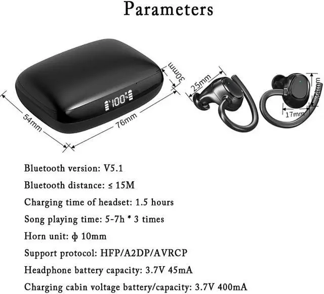 Alt view image 7 of 8 - Portable Bluetooth 5.1 Sports Earbud Ture Wireless Earphone In Ear Bluetooth Headphones with Built-in Mic Ear Hook Earphone Over-Ear Headphones for Sports