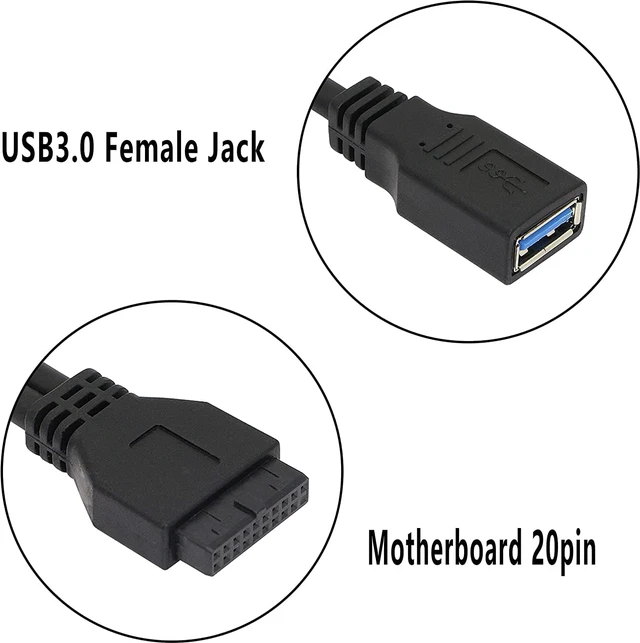 Alt view image 3 of 4 - 2 Port USB 3.0 A Female to 20 Pin Header Motherboard Cable Internal Connection,19 Pin Y Splitter Cable Dual Port USB 3.0 A Female to 20 Pin Female Motherboard Header Adapter 30cm-Black