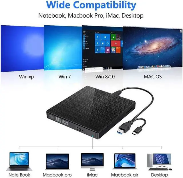 Alt view image 6 of 8 - External CD DVD Drive,Typec USB3.0 Portable CD DVD +/-RW Drive Player Rewriter Burner With SD TF Slot,for Laptop Desktop