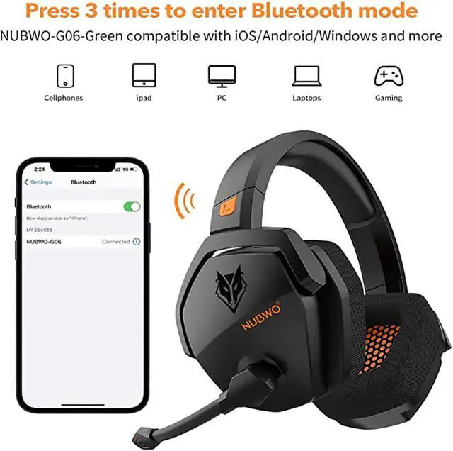 Alt view image 3 of 7 - 2.4G + Bluetooth Wireless Gaming Headset 3.5mm Wired Sport Earphone Over Ear Headset Noise Reduction with Mic for PS5 PS4 Laptop