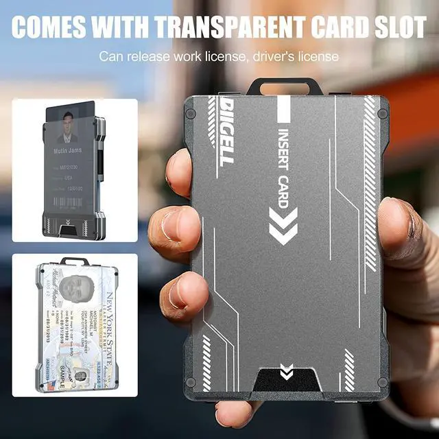 Alt view image 4 of 8 - Wallet For Men - Slim Aluminum Metal Money Clip with 1 Clear window ID Badge Holder, RFID Blocking, Holds up 15 Cards with Cash Clip. Ultra-Thin Minimalist Wallet