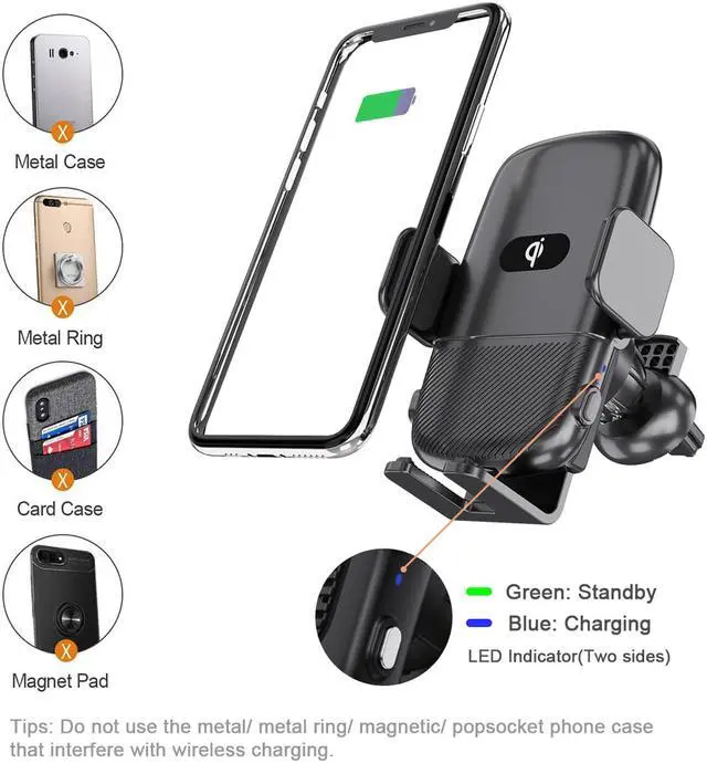 Alt view image 5 of 8 - 15W Fast Wireless Charging Dual Coil Car Charger Car Air Vent Clip Charger FOD Sensor for Samsung Z Flip 3 Foldable Phone iPhone