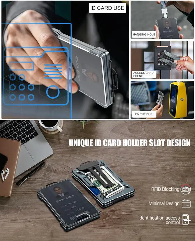 Alt view image 5 of 8 - Wallet For Men - Slim Aluminum Metal Money Clip with 1 Clear window ID Badge Holder, RFID Blocking, Holds up 15 Cards with Cash Clip. Ultra-Thin Minimalist Wallet