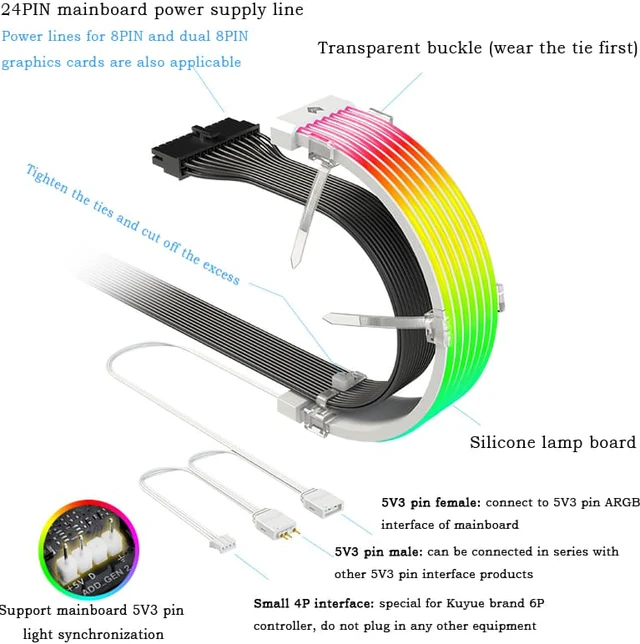 Alt view image 4 of 8 - 8P / 24PIN Computer Luminous Line Vest 5V 3Pin ARGB Neon Line Armor Motherboard Chassis Light Strip Decoration PC Backlight Strip Flexible Light Bar