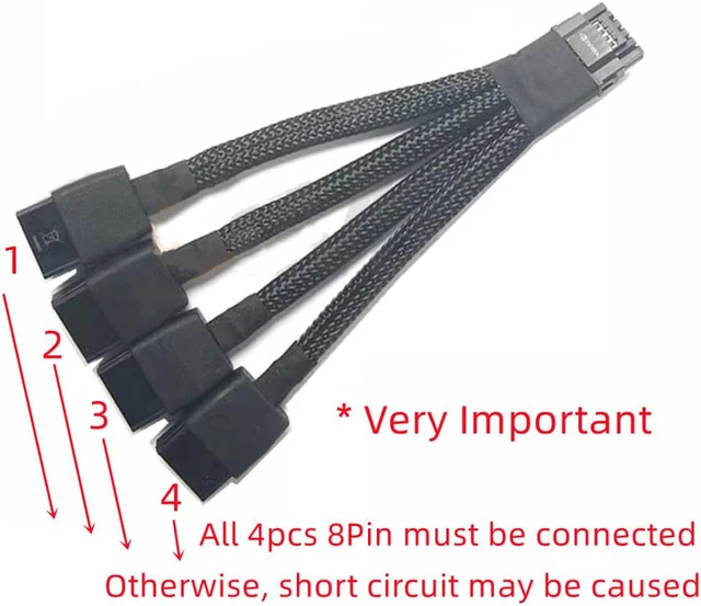Alt view image 6 of 7 - 5.0 Series 4x8 Pin to 16Pin 12+4Pin 4x8pin PCIE Video Graphics Card Power Supply Adapter Cable RTX4090 RTX4080 12VHPWR to 4x8pin