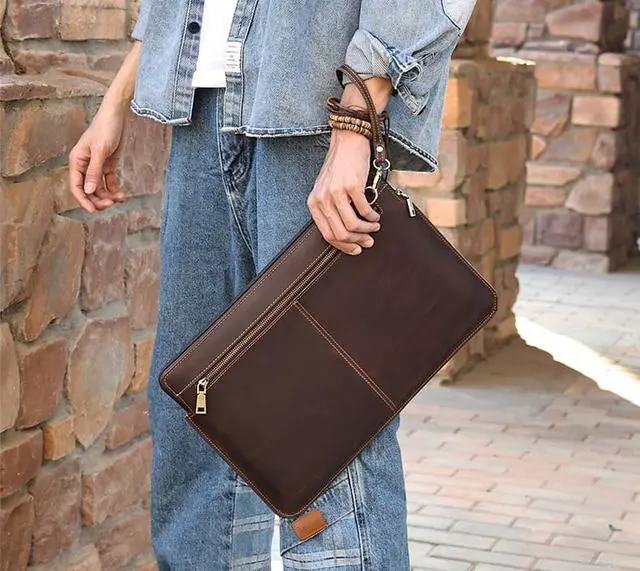 Alt view image 5 of 8 - Genuine Leather Laptop Sleeve Case 14 Inch Macbook Pro Notebook Carrying Bag for 14”Laptop Notebook