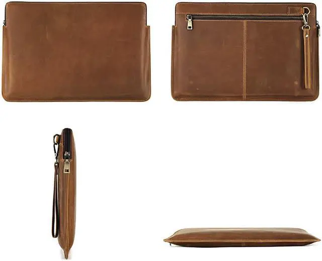 Alt view image 2 of 8 - Genuine Leather Laptop Sleeve Case 14 Inch Macbook Pro Notebook Carrying Bag for 14”Laptop Notebook