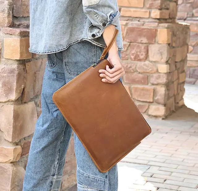 Alt view image 7 of 8 - Genuine Leather Laptop Sleeve Case 14 Inch Macbook Pro Notebook Carrying Bag for 14”Laptop Notebook
