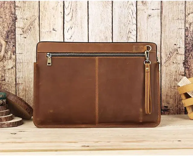 Alt view image 3 of 8 - Genuine Leather Laptop Sleeve Case 14 Inch Macbook Pro Notebook Carrying Bag for 14”Laptop Notebook
