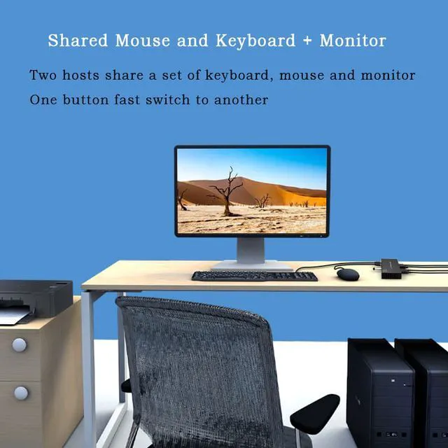 Alt view image 7 of 8 - KVM Switch HDMI 2 Port Box USB Switch selector with 4 USB 2.0 Hub 2 In 1 Out HDMI USB Switch Adapter Switcher 4Kx2K@60Hz Sharing USB Device,Printer,Scanner,Keyboard,Mouse,Wire Control /Body Controller