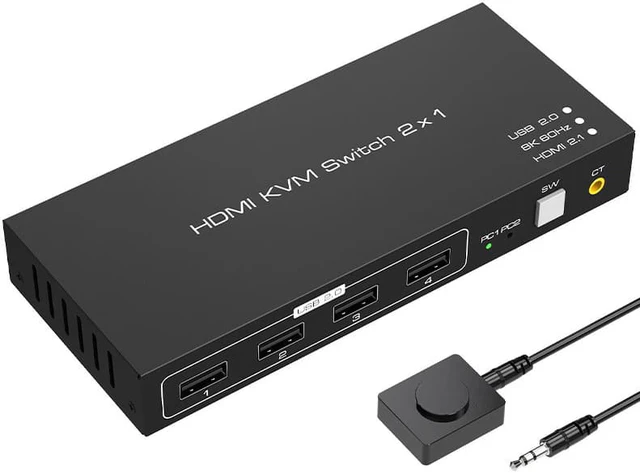 Alt view image 2 of 8 - KVM Switch HDMI 2 Port Box USB Switch selector with 4 USB 2.0 Hub 2 In 1 Out HDMI USB Switch Adapter Switcher 4Kx2K@60Hz Sharing USB Device,Printer,Scanner,Keyboard,Mouse,Wire Control /Body Controller