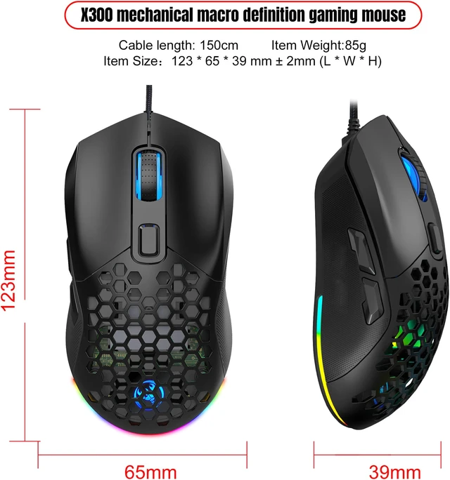 Alt view image 7 of 8 - USB Wired RGB Gaming Mouse 7200 DPI Programmable Backlight Game Mice with Changeable Back Cover