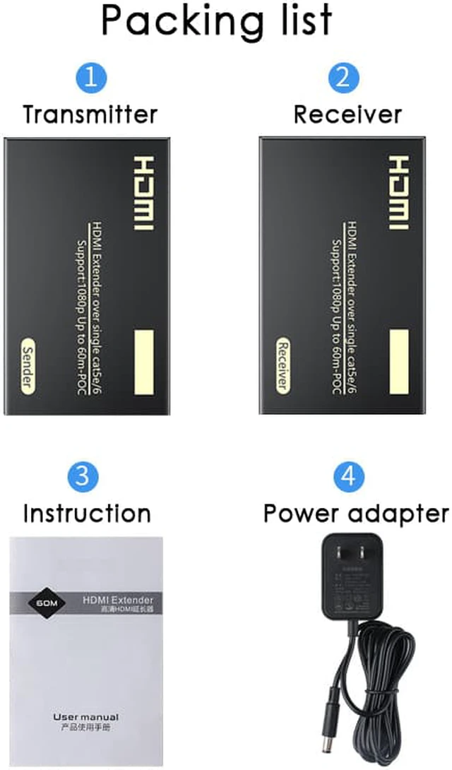 Alt view image 3 of 8 - 1080P HDMI Extender Sender & Receiver RJ45 ( HDMI-Ethernet Extender)1080P Up to 60M Over CAT 5e &6 Cable Audio and Video Synchronization Output Plug and Play