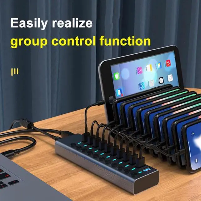 Alt view image 4 of 8 - USB 3.0 Hub 3.0 Multi USB Splitter with Power Adapter 10 Ports USB3.0 + 1 Port Fast charger Hub