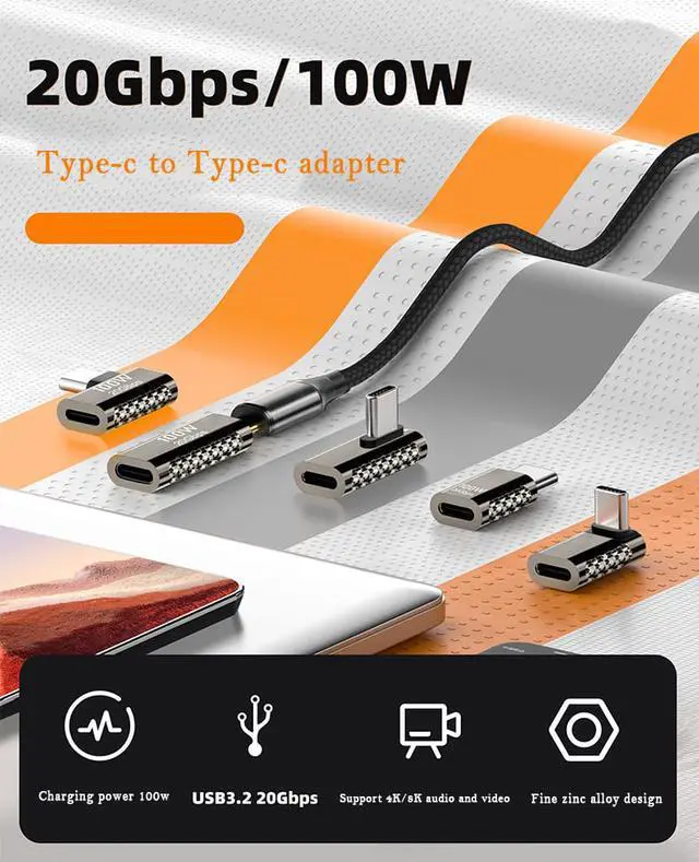 Alt view image 3 of 7 - USB C Adapter USB C Power Adapter Extension Charging 100W 20Gbps Video Transmissio for Connecting Type C Cable