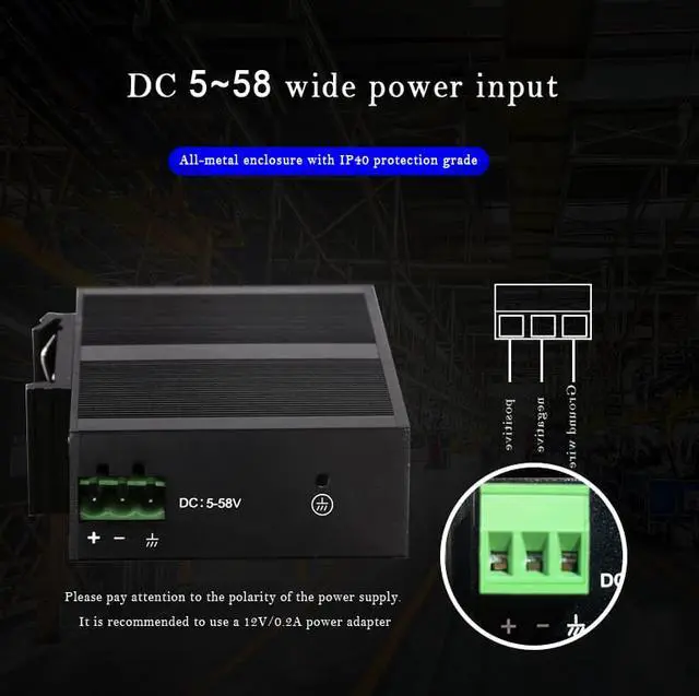 Alt view image 5 of 8 - Industrial Grade Fast Ethernet Network Switch 5-Port 10Mbps/100Mbps RJ45 Unmanaged Network Splitter Switch with DIN Rail IP40 Protective Metal Shell