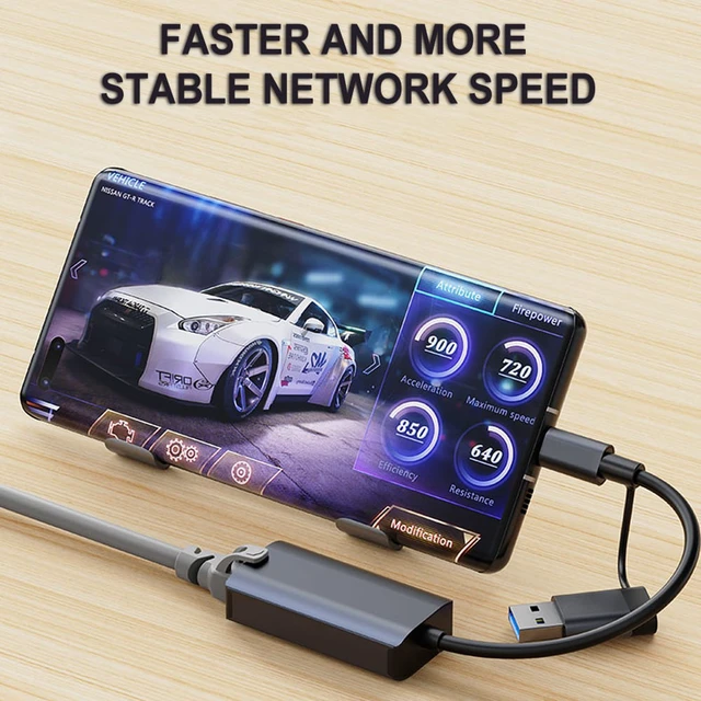 Alt view image 4 of 8 - USB C Ethernet Network Adapter For Macbook Pro Laptop 1000 Mbps USB To RJ45 Dual USB 3.0 Type-C Network Card Lan