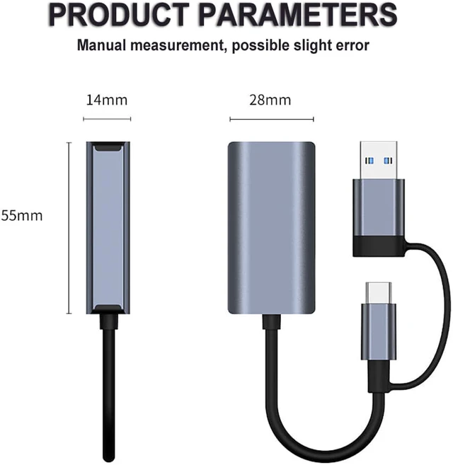 Alt view image 7 of 8 - USB C Ethernet Network Adapter For Macbook Pro Laptop 1000 Mbps USB To RJ45 Dual USB 3.0 Type-C Network Card Lan