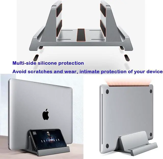 Alt view image 2 of 8 - Vertical Laptop Stand Holder Adjustable Desktop Notebook Dock 3 in 1 Space-Saving Stand for MacBook Pro Air, Laptop Accessories
